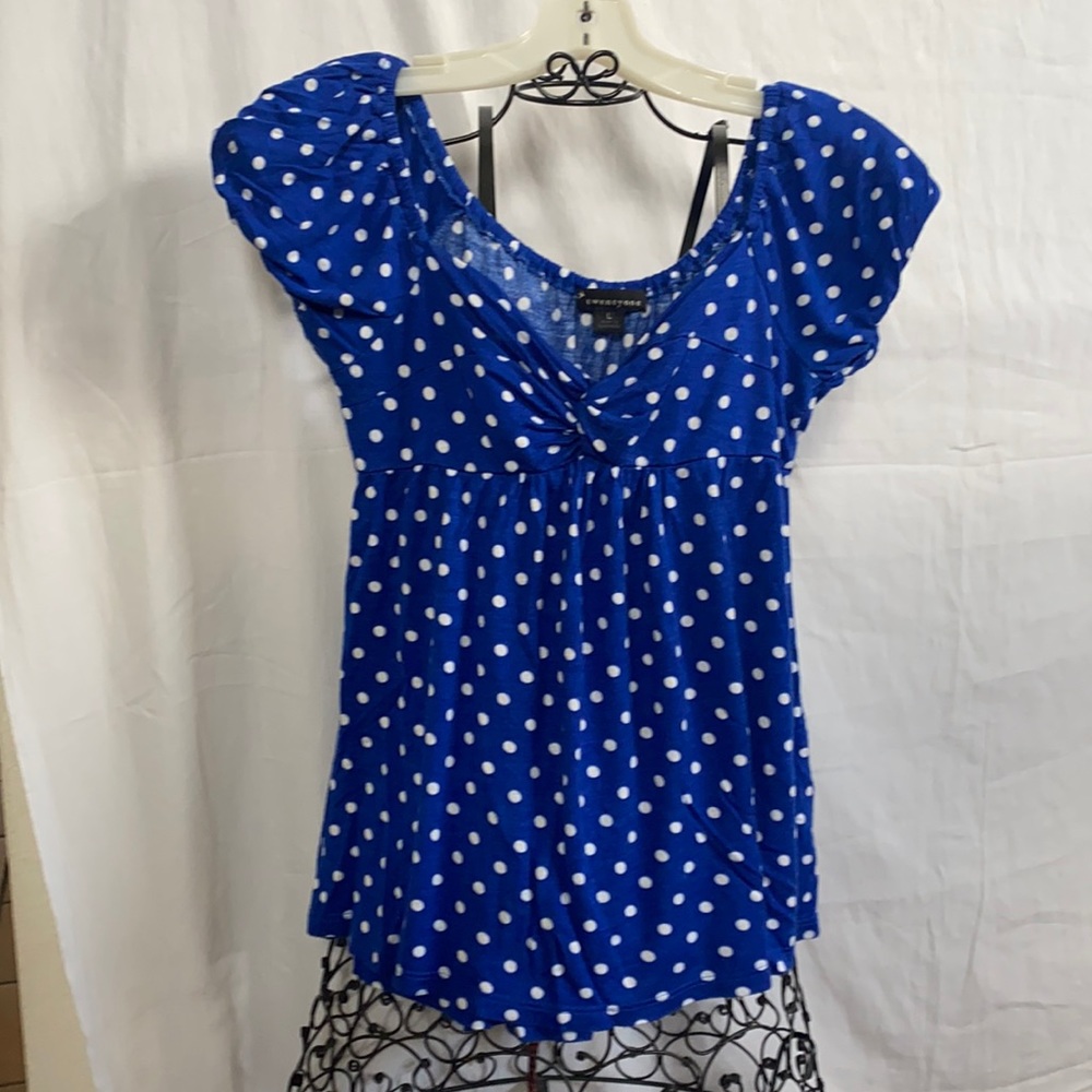 Twenty one white polka dot babydoll top size L